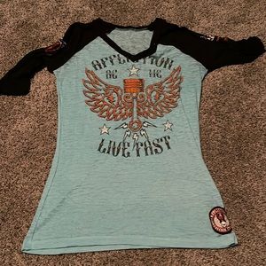 Affliction shirt. Light material. Medium but fits small.